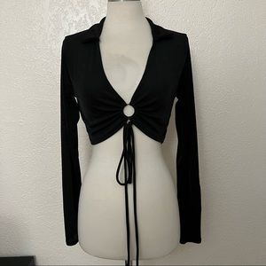 F21 Black Long Sleeve Crop Top Size Small